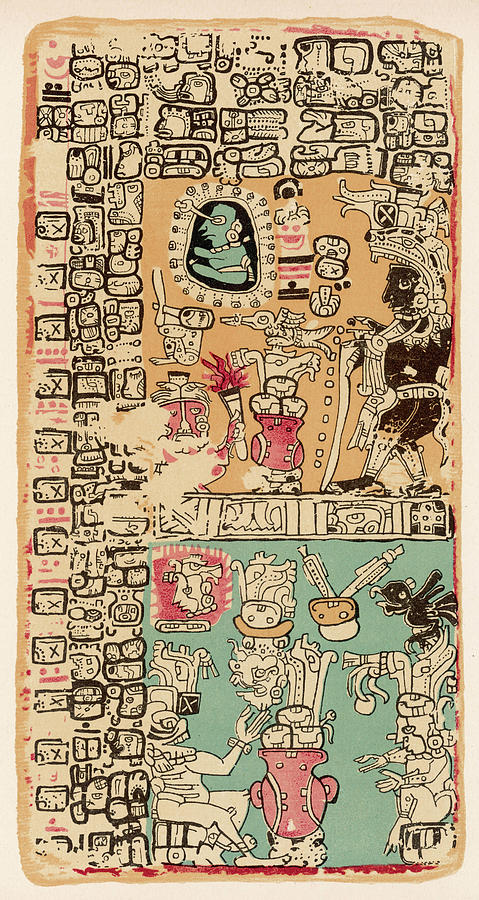 Codex Drawing - Part Of A Calendar Used By  Maya by Mary Evans Picture Library