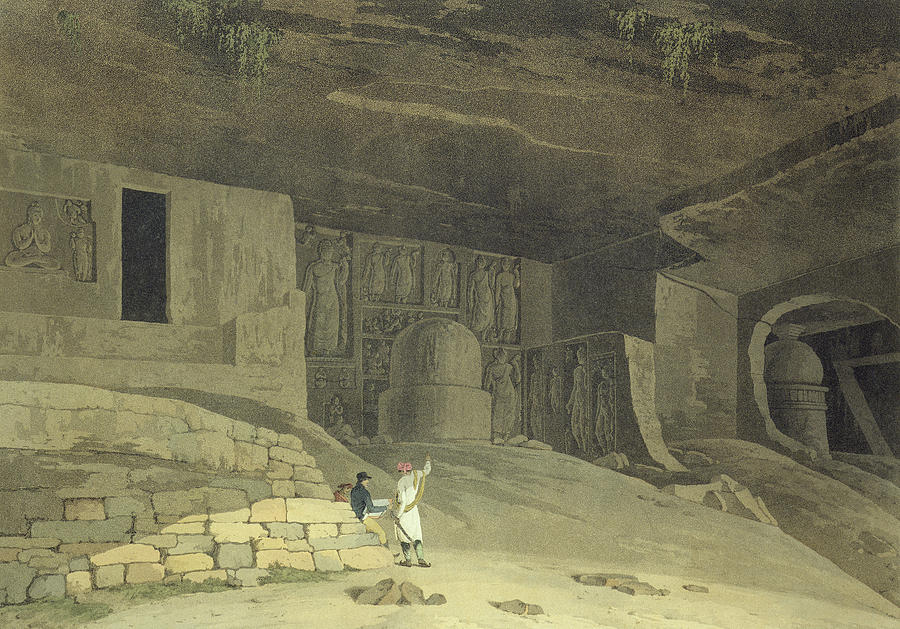 Hindustan Drawing - Part Of The Kanaree Caves, Salsette by Thomas & William Daniell