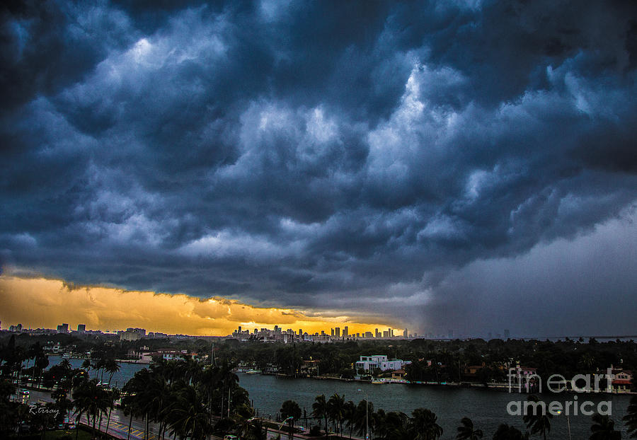 Miami Skyline Photograph - Angry Sky-Partial Downpour by Rene Triay FineArt Photos
