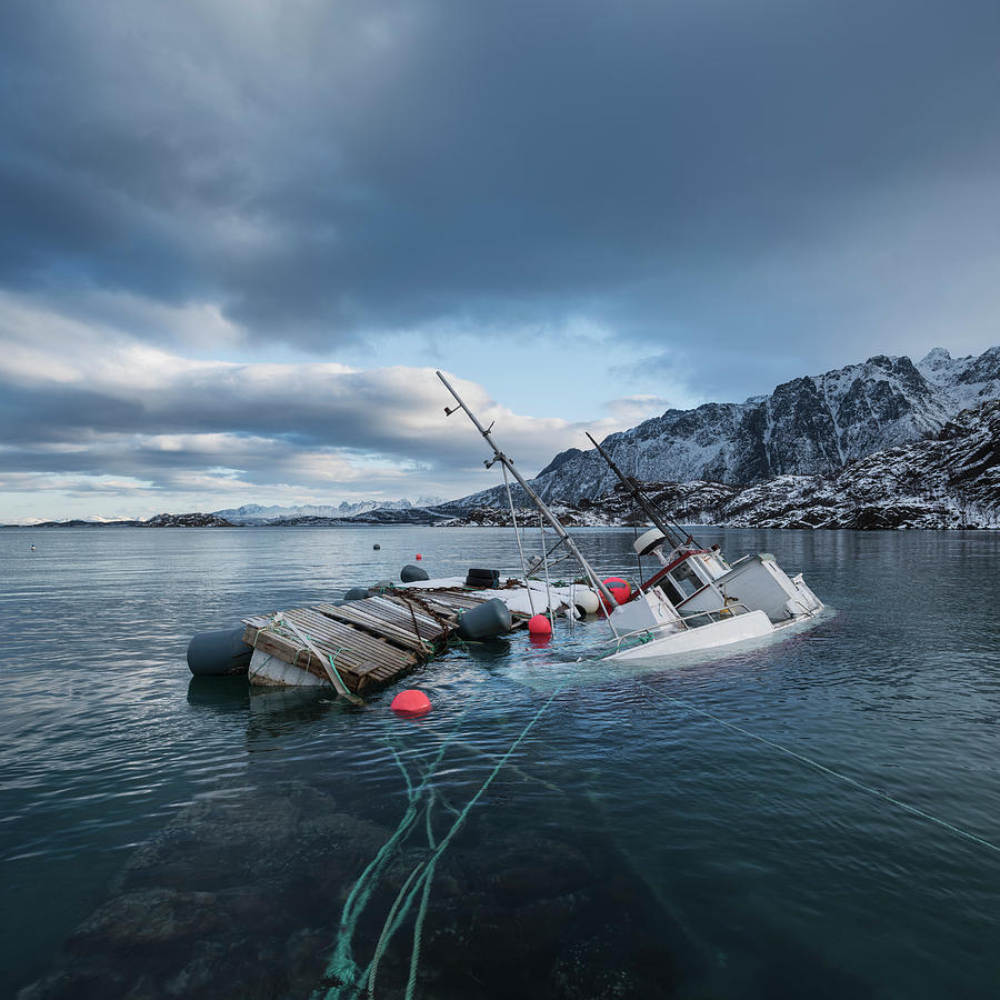 Partially Sunken Fishing Boat Floating Photograph by Cody Duncan Partially Sunken Fishing Boat Floating Photograph by Cody Duncan
