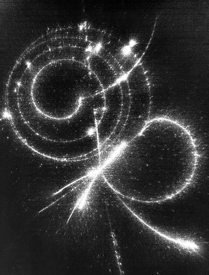 Particle Tracks (pi-mu-e Decay) Photograph by Prof. G. Piragino/science Photo Library