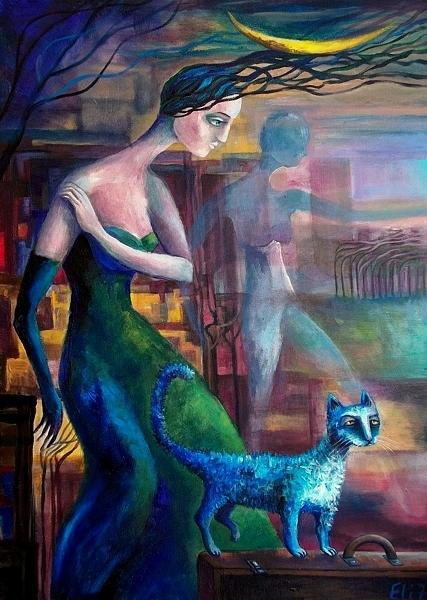 Cat Painting - Parting With The Double by Elisheva Nesis