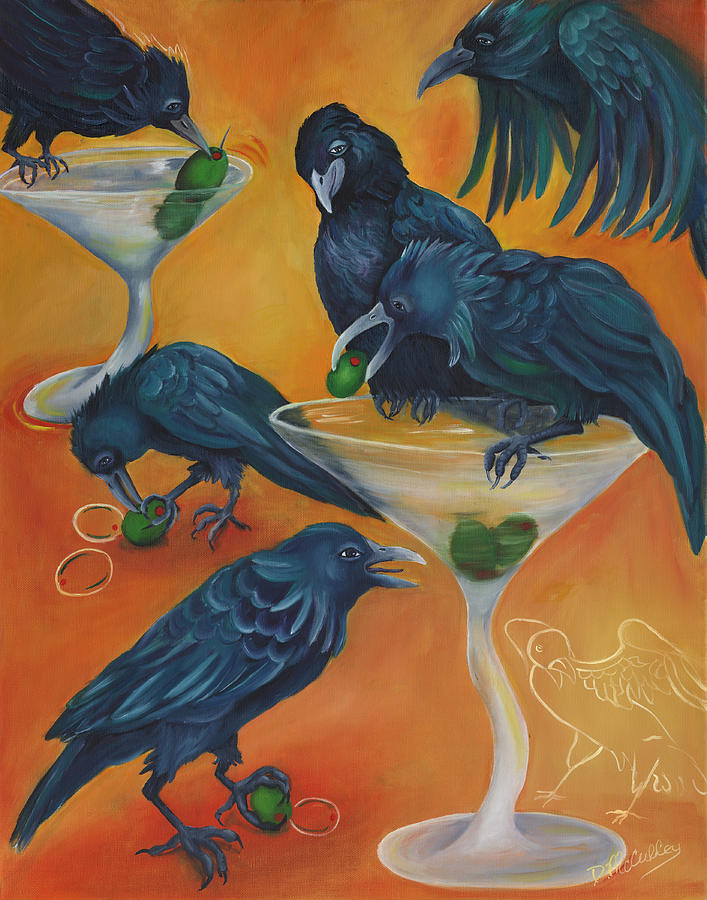 Crow Painting - PARTY ANIMALS - Murder Of Crows by Debbie McCulley