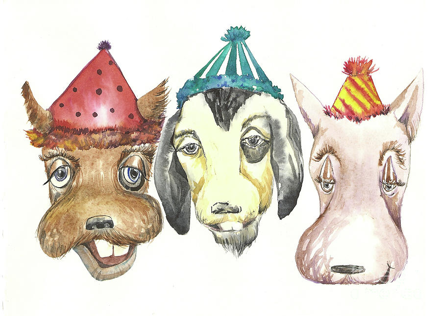 Party Dogs Painting by Donna Acheson-Juillet