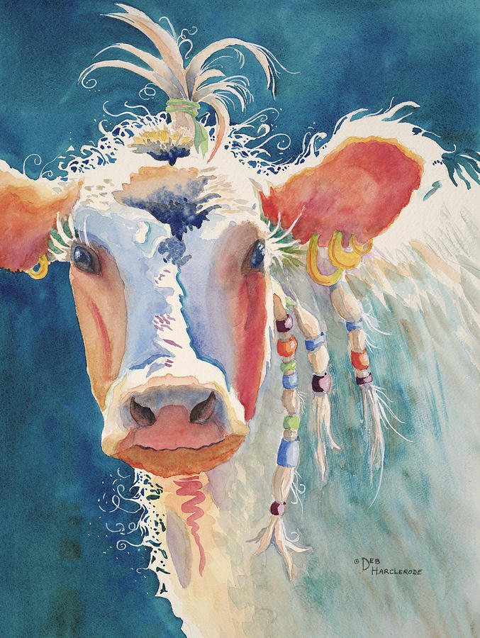 Cow Painting - Party Gal - Cow by Deb Harclerode