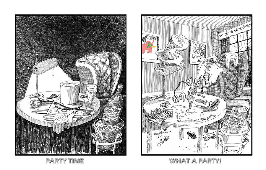 Champagne And Roses Drawing - Party Likes Its 1999 by Jack Pumphrey