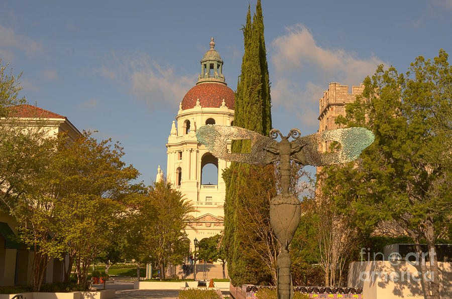 Pasadena Photograph - Pasadena City Halls Dome and Landscape by Mary Jane Armstrong