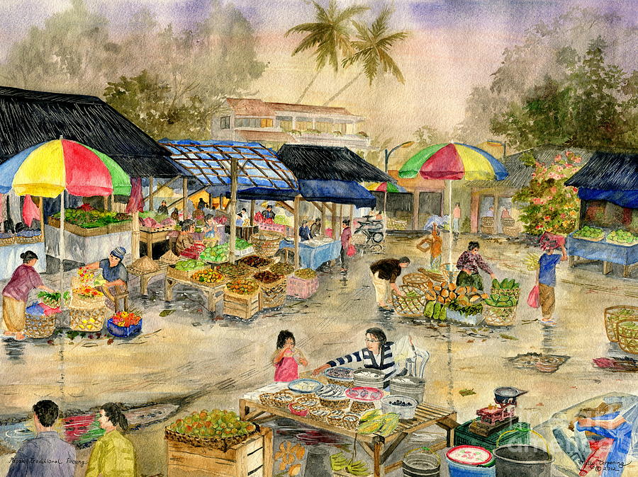 Pasar Tradisional Pacung Bali Indonesia Painting by Melly Terpening
