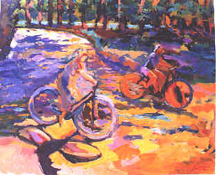 Garden Painting - Paseando en bici by Jose Bautista