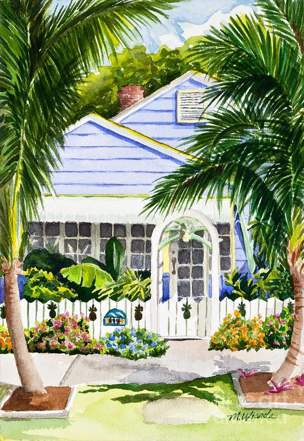Pineapple Painting - Pass-a-Grille Cottage Watercolor by Michelle Constantine