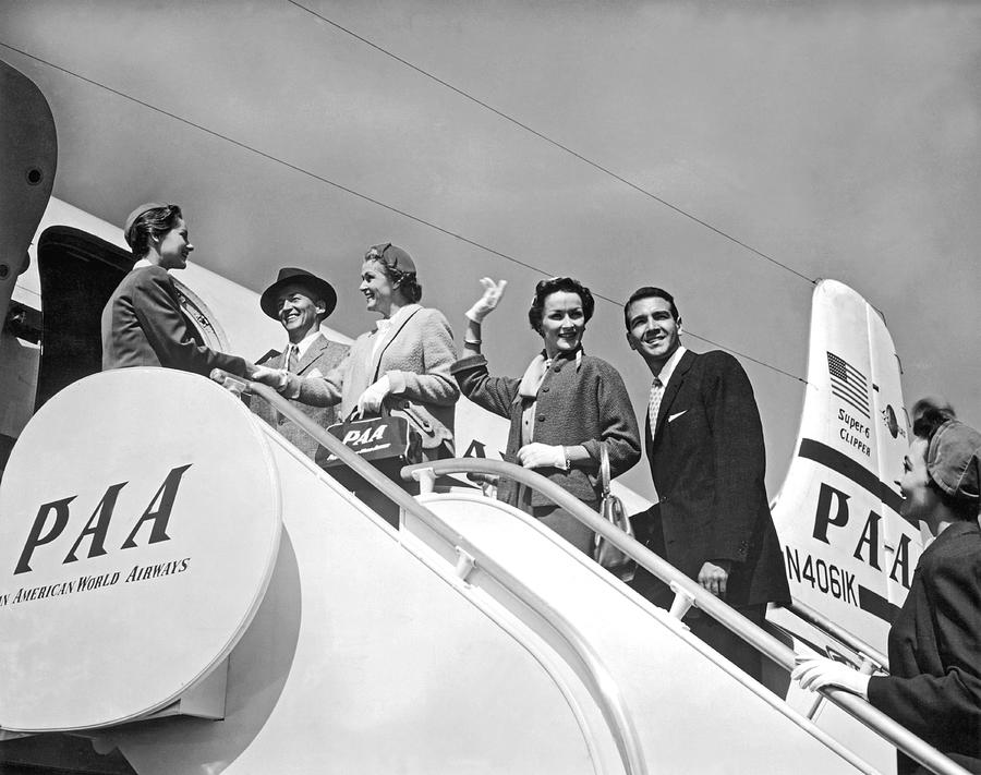 Airplane Photograph - Passengers Board PanAm Clipper by Underwood Archives