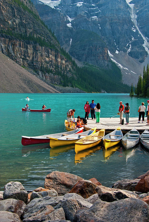 Passengers Renting Colourful Canoes On Photograph by Emily Riddell Passengers Renting Colourful Canoes On Photograph by Emily Riddell