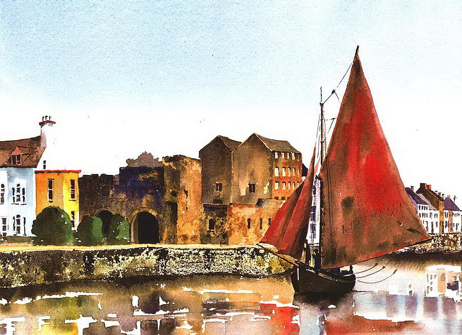 Passing the Spanish Arch Galway Painting by Val Byrne