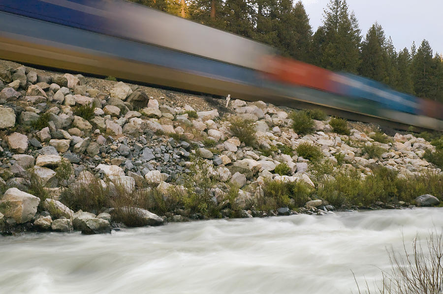 Passing Train Rushing River Photograph by Mick Burkey