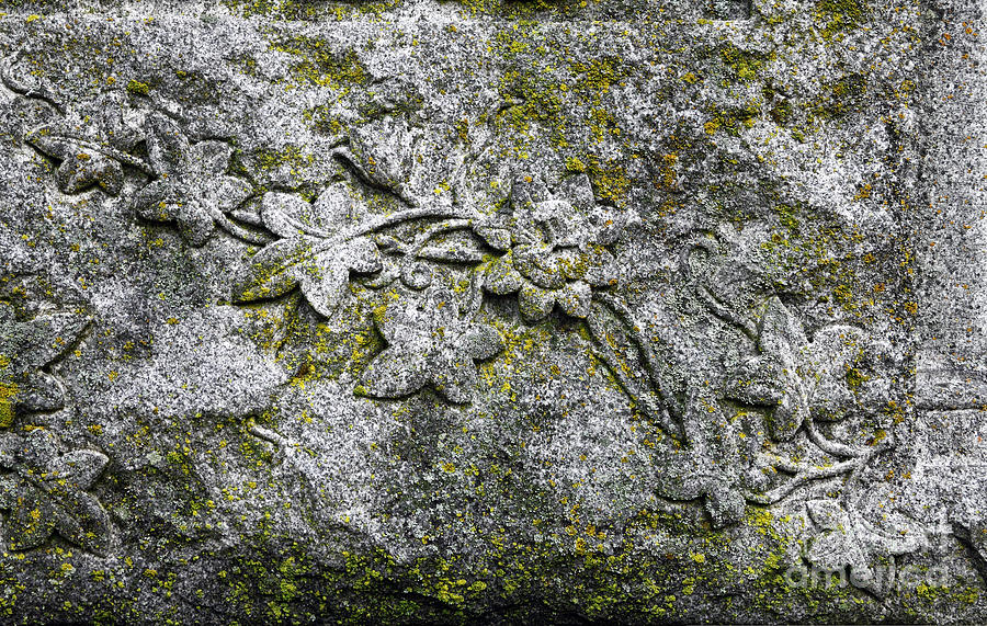 Tombstone Photograph - Passion Flower Stone Carving by Charline Xia