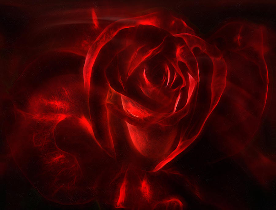 Rose Digital Art - Passion Rose Bathed In Red - Abstract Realism by Georgiana Romanovna