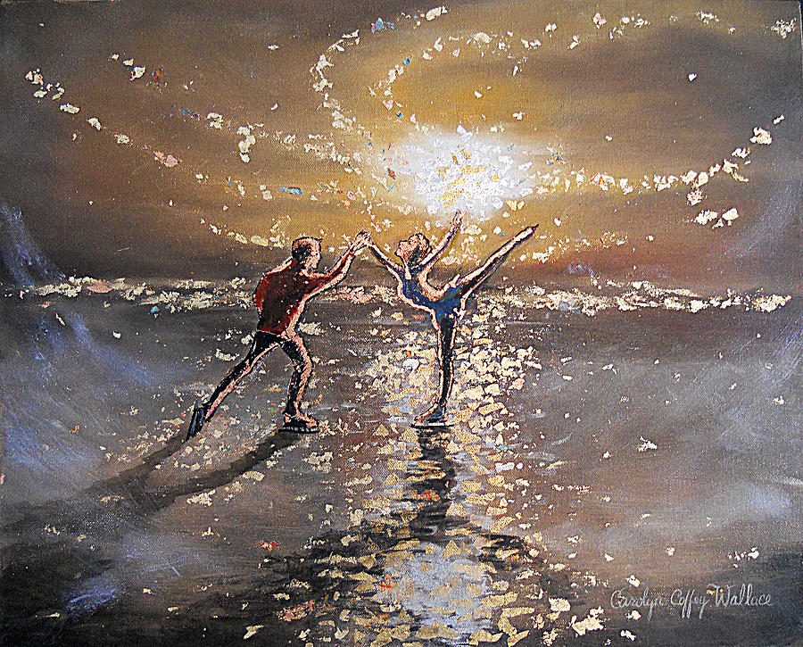 Sunset Painting - Passion to Perform Ice Skaters Golden Moment by Carolyn Coffey Wallace