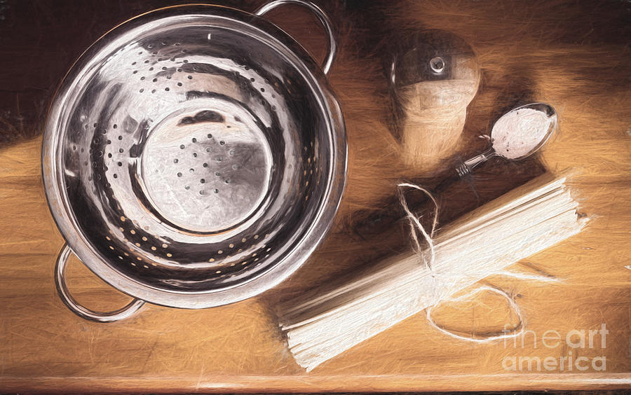 Pasta preparation. Vintage photo sketch Digital Art by Jorgo Photography