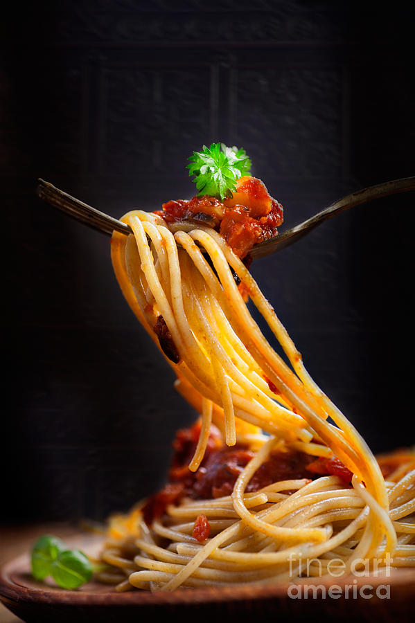 Tomato Photograph - Pasta with tomato sauce by Mythja Photography