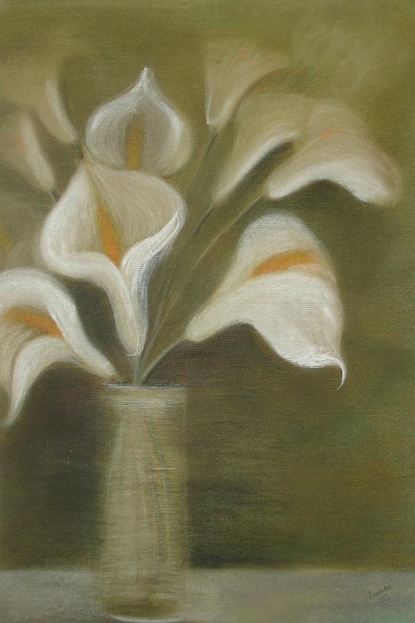 Lily Painting - Pastel Calla Lilies In Glass Vase by Taiche Acrylic Art