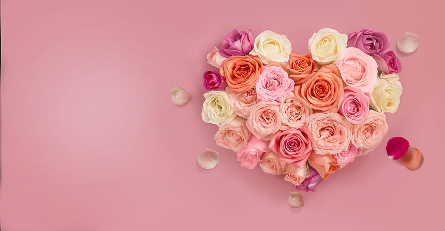 Pastel colour heart shape bouquet. Photograph by Twomeows