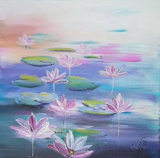 Water Lilies Painting - Pastel Lilies by Almeta Lennon