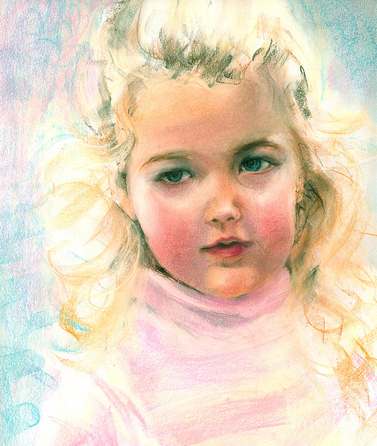 Portrait Painting - Pastel portrait of an angelic girl by Greta Corens