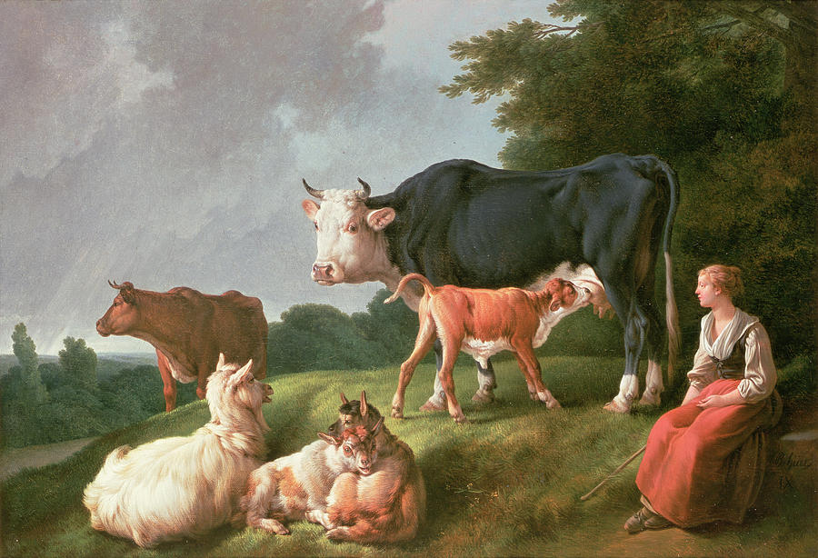 Cow Photograph - Pastoral Scene Oil On Canvas by Jean-Baptiste Huet