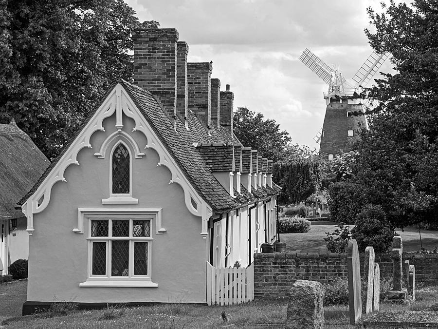 Pastoral Scene - Thaxted Almshouses BW Photograph by Gill Billington