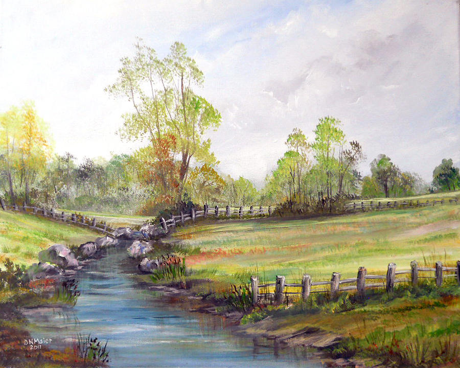 Landscape Painting - Pasture by the River by Dorothy Maier