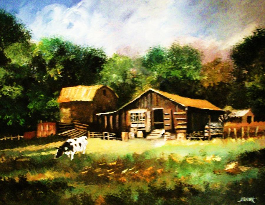 Pastureing by the Sheds Painting by Al Brown