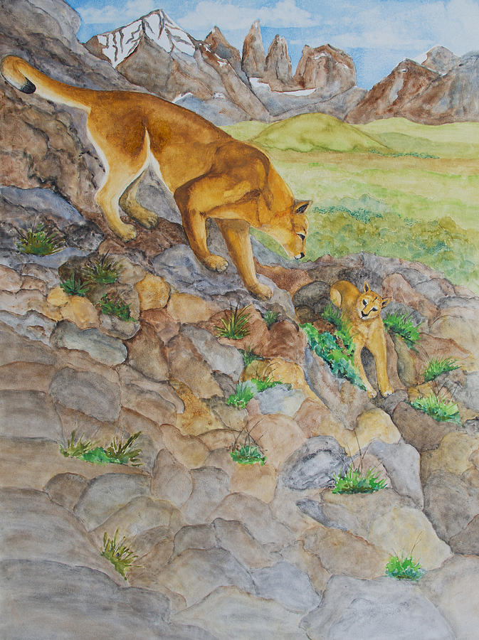 Patagonia Pumas Painting by Patricia Beebe