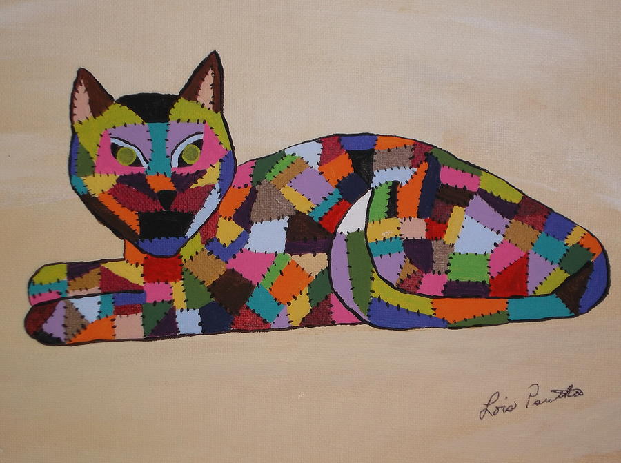 Neutral Background Painting - Patched Cat by Lois D  Psutka