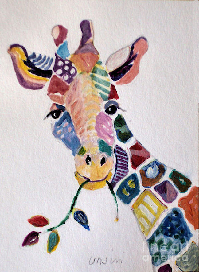 Zoo Animal Painting - Patchwork Giraffe by Diane Ursin
