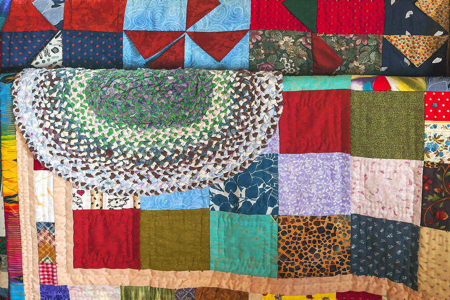 Patchwork Quilts And Rag Rug Photograph