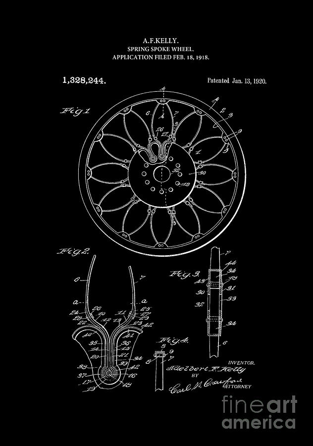 Patent Art 1918 Spring Spoke Wheel Inverted Digital Art by Lesa Fine
