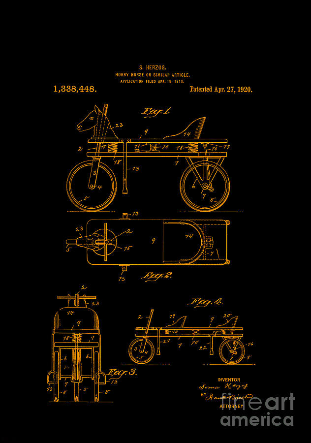 Patent Art 1920 Herzog Hobby Horse Gold Digital Art by Lesa Fine