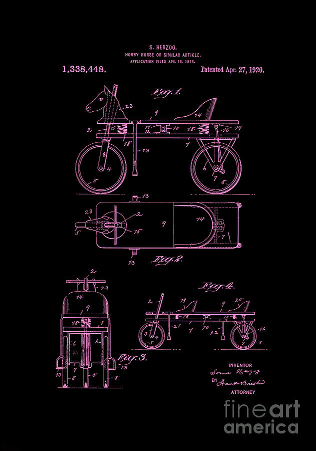 Patent Art 1920 Herzog Hobby Horse Pink Digital Art by Lesa Fine