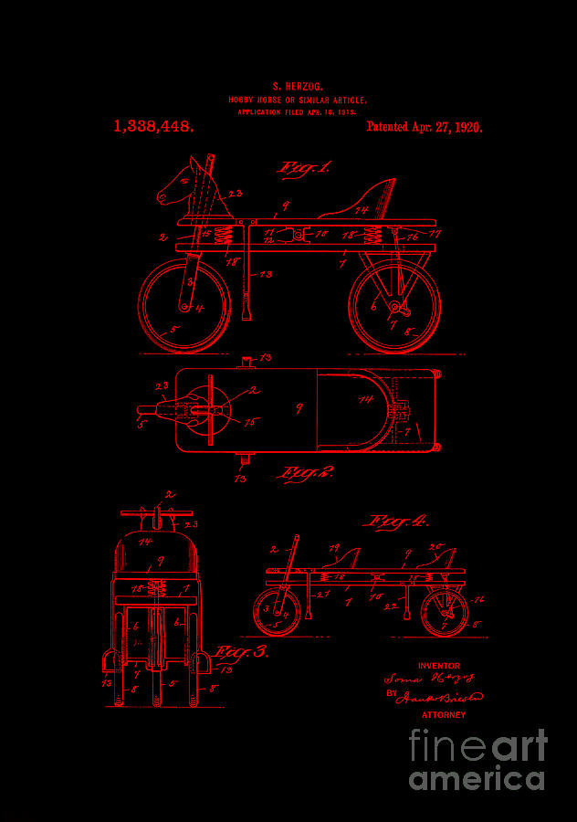 Patent Art 1920 Herzog Hobby Horse Red Digital Art by Lesa Fine
