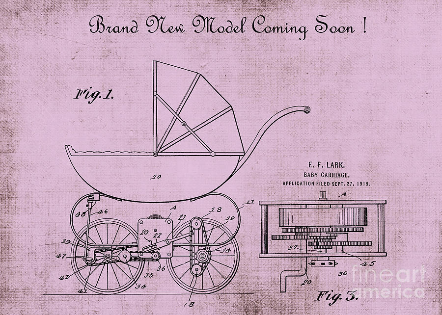Patent Art Baby Carriage 1920 Lark Invite 4 Digital Art by Lesa Fine
