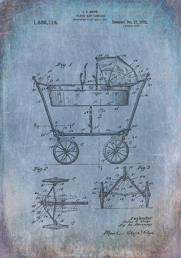 Patent Art Baby Carriage 1922 Mahr Denim Digital Art by Lesa Fine