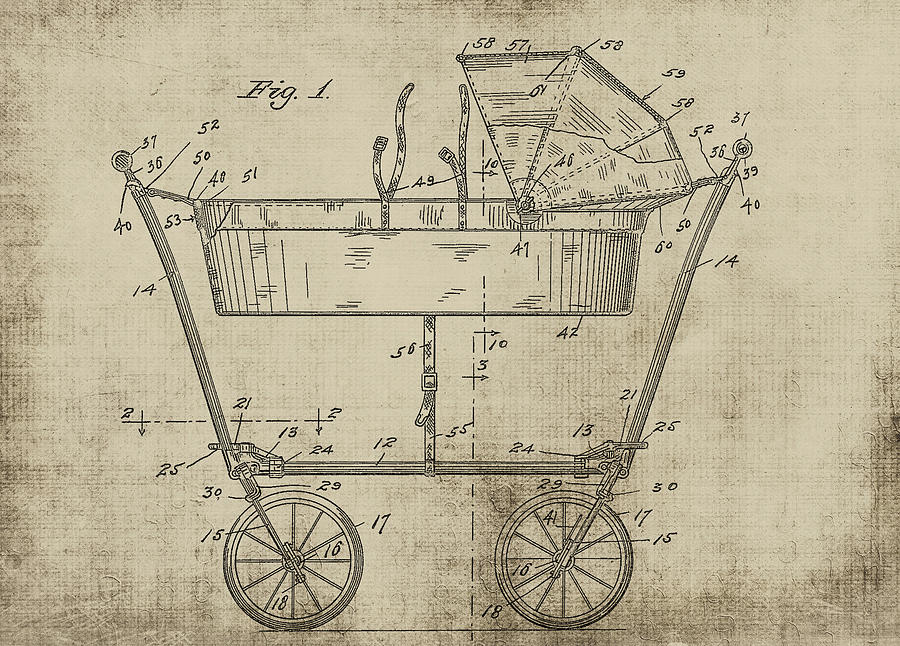 Patent Art Baby Carriage 1922 Mahr Yellow Mixed Media by Lesa Fine