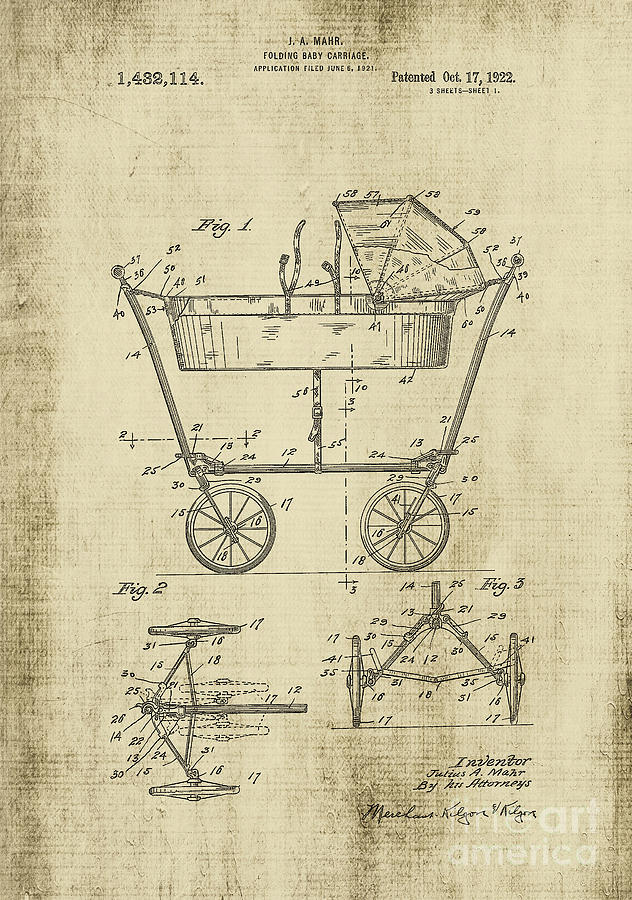 Vintage Digital Art - Patent Art Baby Carriage 1922 Yellow by Lesa Fine
