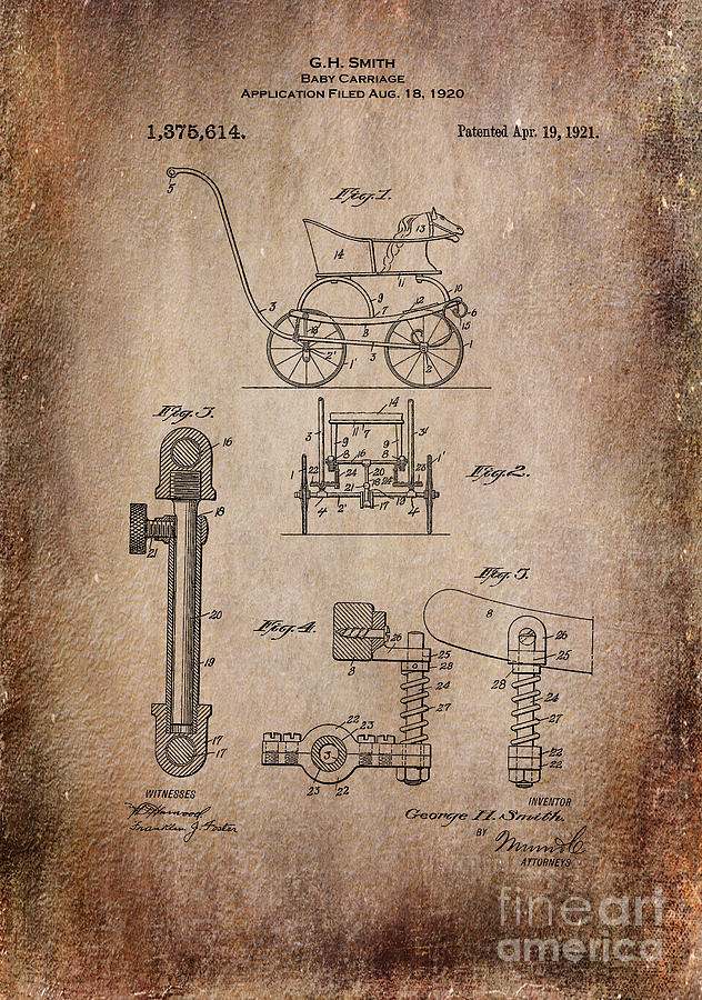 Patent Baby Carriage 1921 Smith Aged Digital Art by Lesa Fine