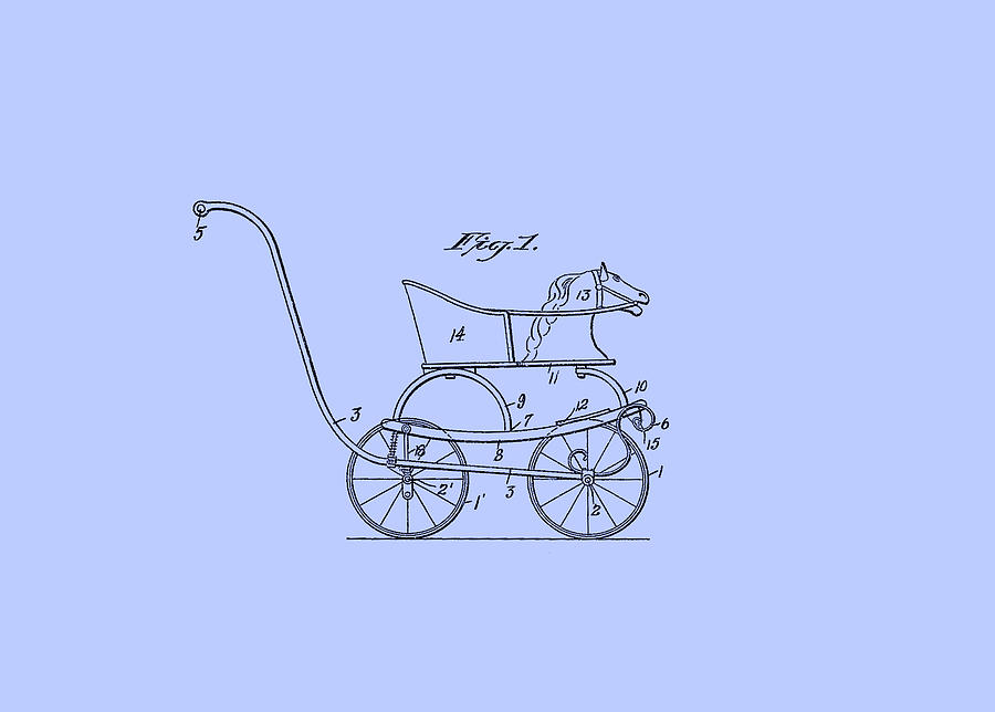 Patent Baby Carriage 1921 Smith Horse - Blue Mixed Media by Lesa Fine