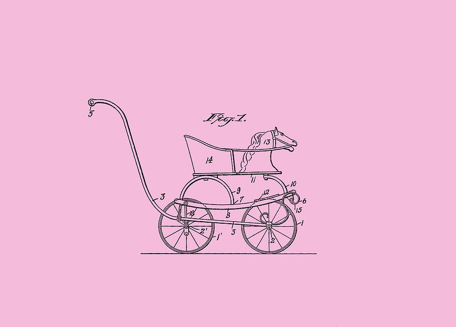 Patent Baby Carriage 1921 Smith Horse - Pink Mixed Media by Lesa Fine