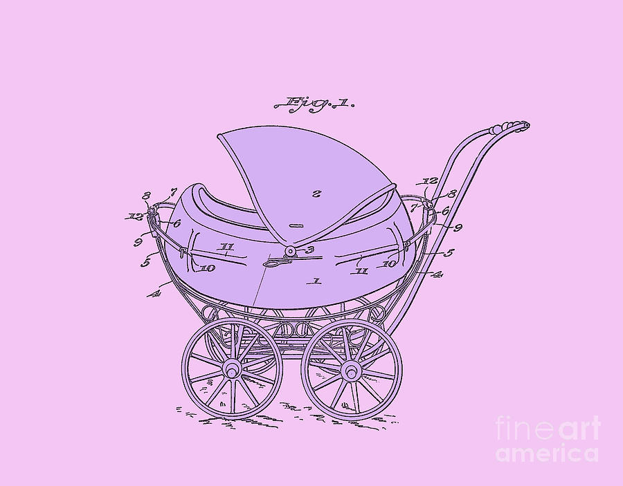 Patent Baby Carriage 1923 Froman Purple Pink Digital Art by Lesa Fine
