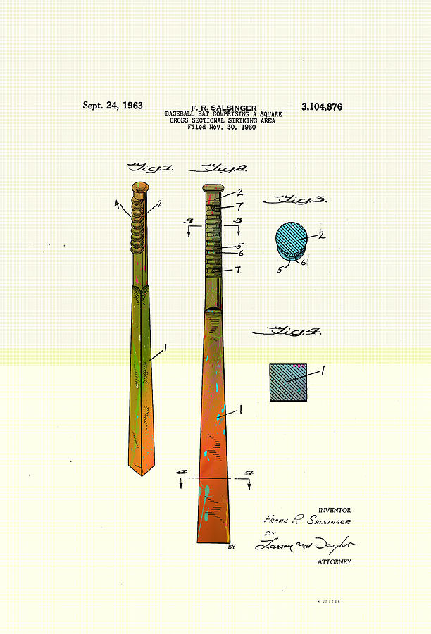 Patented drawing of a baseball bat from 1960 Digital Art by Marlene Watson