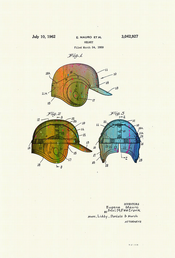 Patented drawing of a baseball helmet - 1959 Digital Art by Marlene Watson