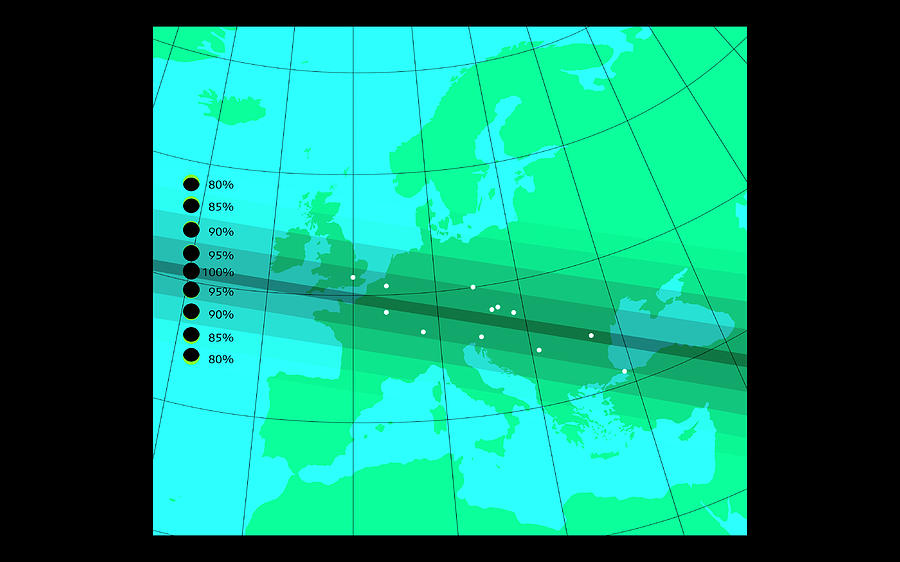 Path Of 1999 Solar Eclipse Across Europe Photograph by Science Photo